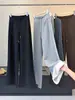 Calça pantalona cinza para mulheres, novo estilo outono 2026, cintura alta, solta, com caimento, perna reta, calça de moletom casual esportiva