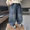 Q019 Jeans para niño, nueva colección de otoño, pantalones elegantes y casuales de pierna curva para niños, adecuados para primavera y otoño, modernos y versátiles