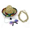 Nuevo Sombrero de Paja Tejido Estilo Mexicano para Mascotas Transfronterizo Gafas Elegantes Set de Collar Dorado Accesorios para Disfraz