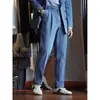 Pantalones Rectos de Mezclilla Casual para Hombre Primavera y Verano Caballero de Negocios Pantalones de Cintura Alta Jeans Plisados Juventud Nápoles