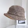 Chapéu de Pescador de Lã Colorido Misto Estilo Tweed para Mulheres, Chapéu de Tecido Misturado com Lã Outono e Inverno, Chapéu de Balde com Aba Levada Estilo Hepburn, Chapéu da Moda