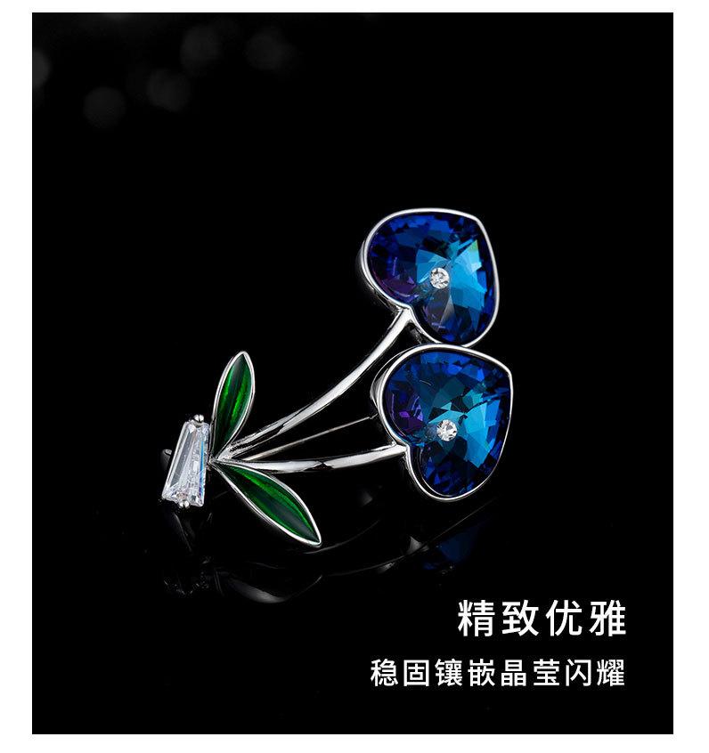 春夏精致蓝水晶樱桃胸针时尚轻奢风高级感爱心胸花新款