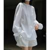 Recomendación de Textura Primavera Nuevo Estilo Coreano Commuter Camisa Airy Silueta Cuello Redondo Suelto Manga Linterna Top para Mujer