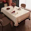 Toalha de Mesa Retrô Francesa 2026 Novo Estilo Luxo Leve Sensação de Alto Padrão Tecido de Linho de Algodão Sem Lavagem Tecido à Prova d'Água e de Óleo Capa para Mesa de Café