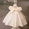 Vestido de aniversário para bebê menina de um ano, vestido de princesa estiloso, vestido de cetim para daminha de honra para o Natal