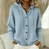 2026 Chaqueta Cardigan con Capucha de Punto con Botones Estilo Nuevo Otoño e Invierno Europeo y Americano Color Sólido Casual Moda Ropa para Mujer