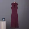 Roupas Femininas Transfronteiriças Europeias e Americanas 2026 Novo Verão Sexy Tricô Vazado Sem Mangas Gola Redonda Slim-Fit Vestido Tricô para Mulheres