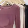Camiseta Básica de Punto Morada Puramente Sexy de Manga Larga para Mujer, Principios de Otoño 2025, Delgada Ajustada Cuello Redondo Patchwork Top Interior