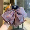 Presilha de cabelo com laço de malha estampada de leopardo marrom, presilha de bico de pato de malha estampada fofa para a parte de trás da cabeça, adiciona volume ao cabelo, presilha para rabo de cavalo