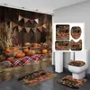 Cortina de Ducha Impermeable con Tema de Halloween Juego de Cuatro Piezas Decoración de Calabaza Cortina Divisoria de Baño Juego sin Taladro