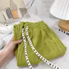 Pantalones de pierna ancha plisados con cordón, estilo nuevo, petite, para mujer, versátiles y casuales de verano, de cintura alta, pierna recta, hasta el suelo