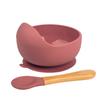 Venta de Fábrica Tazones y Cucharas para Bebé, Vajilla Infantil, Cucharas de Madera con Mango de Silicona para Niños, Tazones con Ventosa para Niños, Tazones para Comida de Bebé