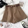 Shorts tipo traje de color liso, de cintura alta y efecto reductor, pantalones casuales de pierna ancha con cinturón, nueva colección de verano 2025 para mujer