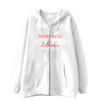 Moletom com Zíper e Estampa de Letras Vermelhas Design Minimalista Moderno Jaqueta Cardigan de Moletom Casual Solta