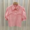 Camisa de Manga Corta con Diseño de Puntada Francesa Verano Nuevo Cuello Polo Nicho Ajustado Ajustado Suéter Top para Mujer