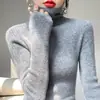 Suéter de cuello alto para mujer para otoño e invierno, de importación, corte ajustado, color liso versátil, capa base cálida, tejido de punto de cuello alto