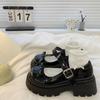 Sapatos Mary Jane de Couro com Solado Grosso para Mulheres, Novo Estilo Primavera 2026, Moda Estilo Britânico, Sapatos de Salto Único com Fivela de Laço