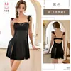 Kameixue Ropa de Dormir Sexy Puro Deseo Seda de Hielo Tirantes Vestido de Noche Malla Lencería Vestido Corto Conjunto para Casa Privada 2293