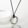 Collar de Cuerda de Cera de Estilo Europeo y Americano de Gama Alta Colgante de Anillo T O de Acero Inoxidable Simple Versátil de Moda para Viajeros