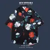 Camisa de manga corta estilo Hong Kong para hombre y mujer, estilo de pareja, holgada y fina, estampado floral hawaiano de playa, camisa floral de manga tres cuartos para verano