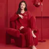 Novos Pijamas de Primavera/Outono para Mulheres, Algodão Puro Confortável, Manga Longa, Calça Longa, Corte Amplo, Gola Lapela, Vermelho, Ano do Rato, Cardigã, Roupa de Casa