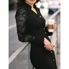 Código transfronterizo estilo nuevo AliExpress Vestido Elegante de Encaje Patchwork con Cuello en V Adelgazante de Temperamento para Mujer