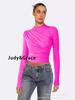Camiseta de terciopelo de alta gama para mujer de Amazon Commuter, con hombros descubiertos, verano 2024, nueva camisa plisada de cuello semialto.