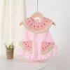 Vestido Sem Manga para Meninas Verão Infantil Menininha Gola Melancia Xadrez Florzinha Vestido Princesa Roupa de Verão para Bebê Menina