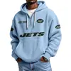 Roupas Masculinas Novas Transfronteiriças Amazon Mais Vendidas Moletom com Capuz e Zíper Multi-Bolsos Tendência de Comércio Exterior Moletom Série NFL