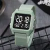 Relógio Eletrônico Quadrado Pequeno Estilo Ins Macaron para Alunos do Ensino Fundamental e Médio, À Prova D'água, Luminoso, Relógio Esportivo Multifuncional para Provas