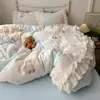 Conjunto de quatro peças em veludo de leite coração de menina grau A, capa de edredom de flanela com renda, lençol de cama, fleece de coral, roupa de cama quente para outono e inverno, 1,8 metros