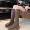 Botas de Boca en V para Mujer Otoño e Invierno 2025 Nuevas Botas con Hebilla de Cinturón Retro Look Adelgazante Forradas con Forro Polar de Suela Gruesa Botas Altas de Caballero