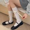 Calcetines de algodón básicos y versátiles con lazo blanco de primavera y verano para pantorrillas, estilo ballet, viento puro y deseo.