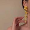 Pendientes de Flor Dorados de Lujo de Gama Alta, Pendientes de Falda Cara de Caballo Estilo Chino Nuevo Vintage, Accesorios para Orejas con Borlas Largas, Retro Artístico