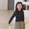 Sudadera con capucha a rayas casual estilo coreano, playera de manga larga ajustada de alta elasticidad Aimo Beibei para niñas pequeñas y medianas