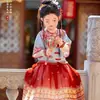 Nuevo Conjunto de Dos Piezas con Mangas Largas y Adornos Dorados Estilo Dinastía Tang Hanfu para Niñas, Celebridad de Internet, Primavera/Verano/Otoño 2026