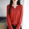 Cárdigan de Punto de Lana Peinada 2025 con Cuello en V y Borde Enrollado de Manga Larga, Color Puro, Suelto, Versátil, Sencillo, Tipo Top, Chaqueta para Mujer