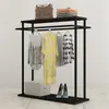 Estante de exhibición para tienda de ropa de hombre tipo piso estante central doble estante de isla perchero doble dorado perchero