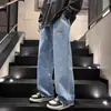 Jeans masculino primavera e outono novo estilo adolescentes moderno perna reta solto calças compridas japonês retrô perna larga calças casuais masculinas