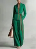 Conjunto Casual Feminino 2026 para Primavera e Verão: Conjunto de Duas Peças com Cardigã Color-Block, Camisa e Calça Wide-Leg