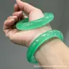 Pulsera de Jade de Cuarcita de Hielo de Alta Calidad Color Verde Frijol Redonda Gruesa Compra en Transmisión en Vivo de Xiaohongshu