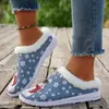 Zapatos de mujer nuevos de gran tamaño transfronterizos, pantuflas de algodón navideñas, pantuflas de algodón festivas para mujer, planos de otoño e invierno, cómodos y mullidos
