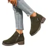Botines retro de ante sintético con cremallera lateral, tacón medio grueso, suela de goma duradera, adecuados para el uso diario, suministrados para comercio exterior, para mujer