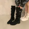 Botas Apiladas Retro Gruesas de Nicho para Mujer Otoño/Invierno 2026 Nuevas Botas Vaqueras Occidentales de Caña Alta No por Encima de la Rodilla Botas de Monta de Caña Alta