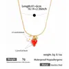 Collar de Acero Inoxidable que No se Desvanece Colgante de Corazón con Aceite Goteante Fresa Mariquita Collar Chapado en Oro de 18K