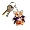 Set de 6 llaveros lindos de animales de Halloween transfronterizos con colgantes acrílicos de gato, corgi, conejo y erizo