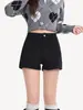 Shorts de Ante Retro Americano de Pierna Ancha para Mujer, Otoño e Invierno de Cintura Alta Petite de Corte A, Pantalones Cortos Calientes Casuales, Pantalones Cortos para Botas