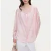 Camisa de manga larga ikyu diseño único color rosa flor de cerezo para mujer, nuevo estilo de verano, corte holgado, adelgazante, chaqueta camisa protectora solar, moderna