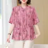 Mulheres de Meia-Idade e Idosas 100kg Camisas de Verão Camisetas de Manga Curta Cardigans Novo Estilo Chinês Blusas Estilosas Tamanho Grande Verão