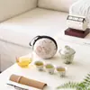 Conjunto de Chá Panda Fofo com Três Xícaras, Conjunto de Chá Portátil para Viagem ao Ar Livre com Logo, Feito de Cerâmica com Esmalte de Cinza